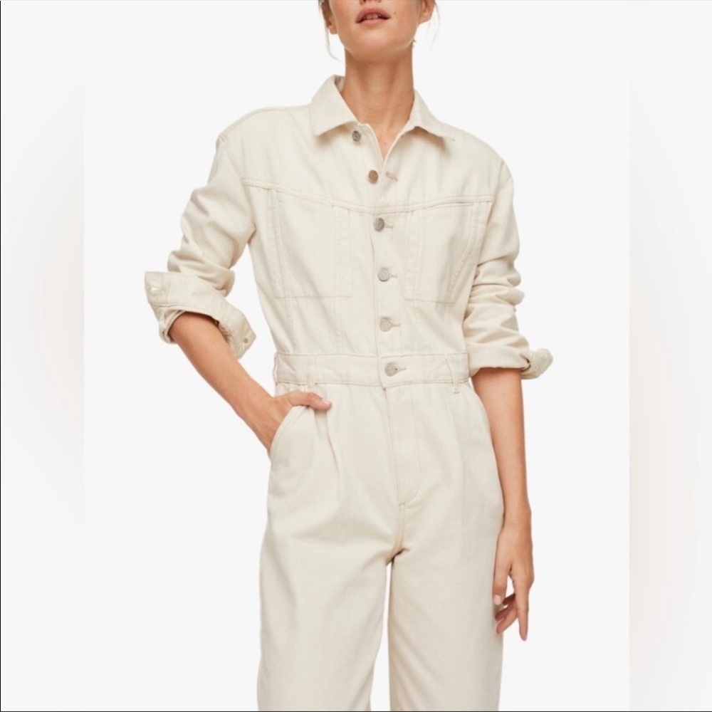 Mango White Denim Jumpsuit
